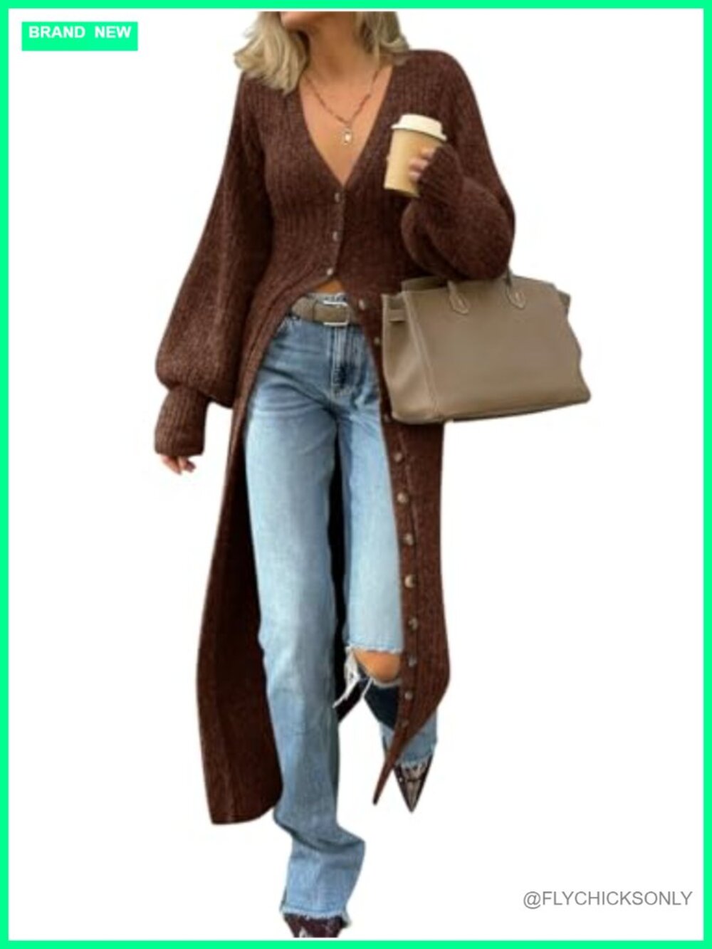 Womens Chunky Knit Long Duster Cardigan Button Down Maxi Sweater Dress